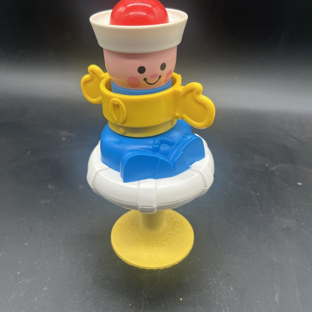 Fisher Price Sailor Baby Rattle Suction High Chair Squeak Toy Vintage 1984 - Picture 2 of 16